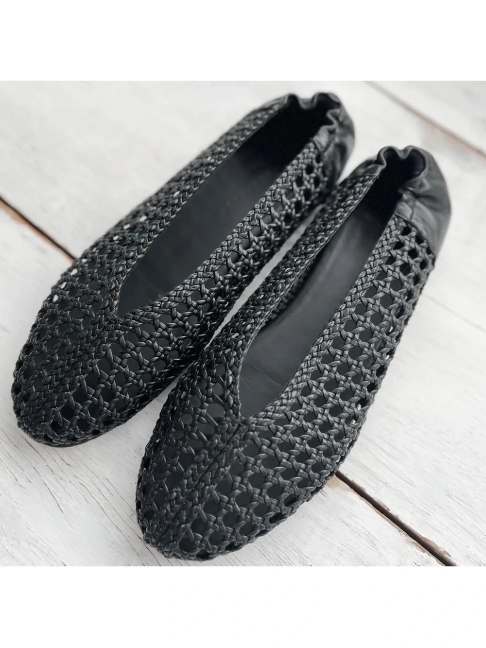 Freda Salvador Riley Open Weave sz9 Ballet Flats 90s Woven Black Calf $398 Spain